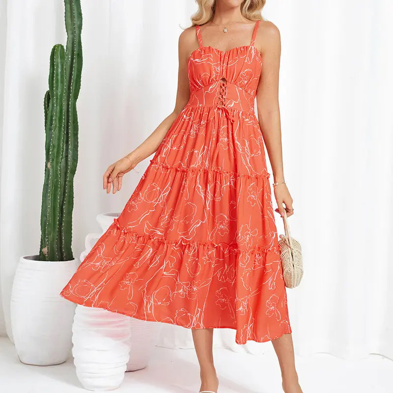 Robe longue bohème décontractée pour femme - Robe d'été à bretelles spaghetti smockée à volants avec poches, grande taille, vêtements bohèmes pour femme