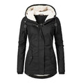 Parka d'hiver en coton épais avec doublure en polaire, manteau chaud à capuche mi-long, coupe ajustée, manches longues, en fausse fourrure noire, pour un style élégant et décontracté - Vestes
