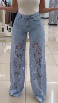Jean en dentelle patchwork évidé pour femme