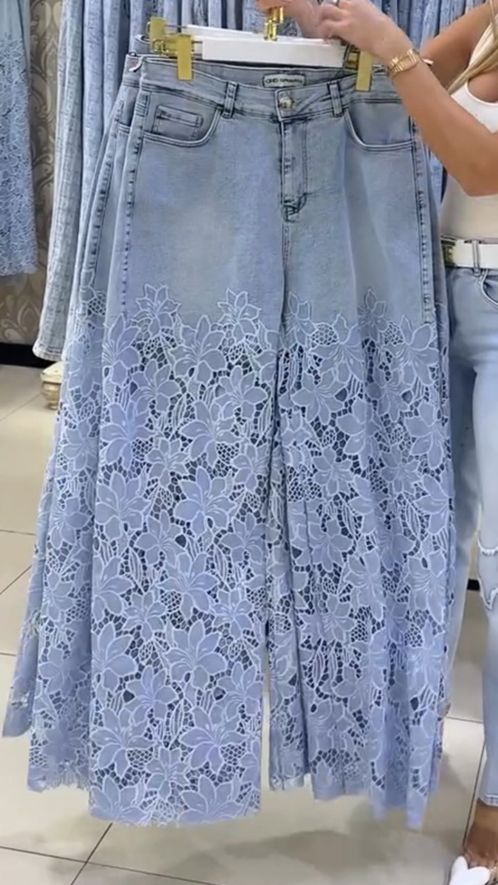 Jean en dentelle patchwork évidé pour femme