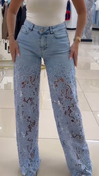 Jean en dentelle patchwork évidé pour femme