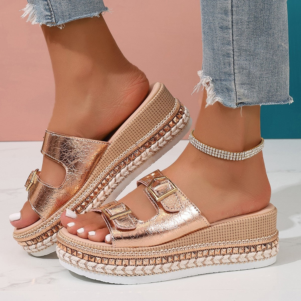 Sandales mode femme creuses à fermeture éclair argentée