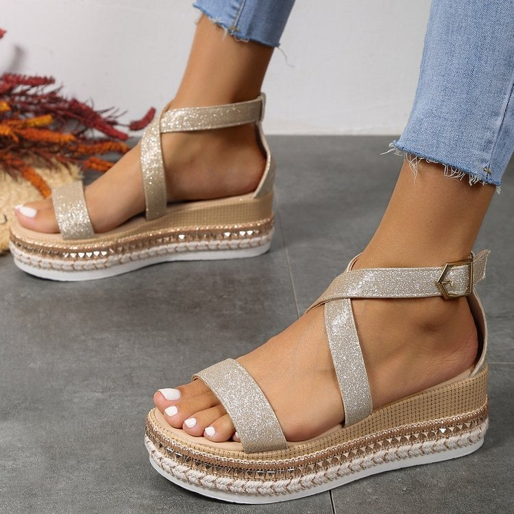 Sandales mode femme creuses à fermeture éclair argentée