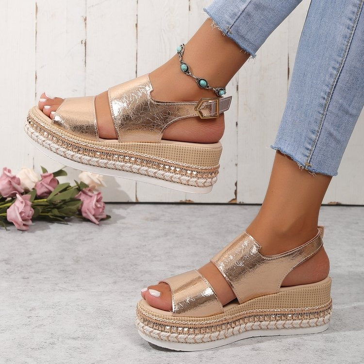 Sandales mode femme creuses à fermeture éclair argentée