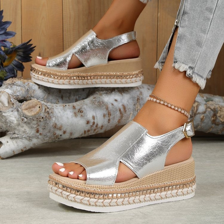 Sandales mode femme creuses à fermeture éclair argentée