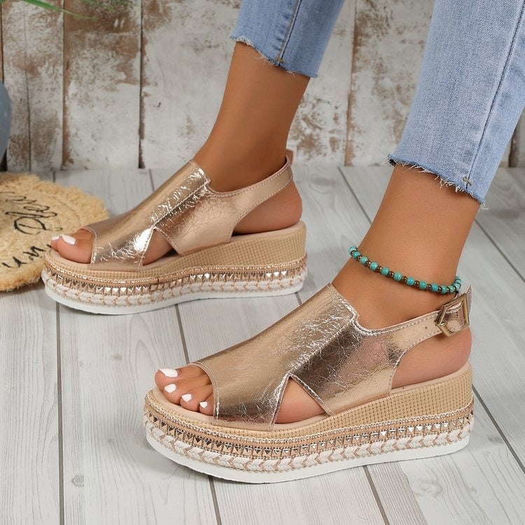 Sandales mode femme creuses à fermeture éclair argentée