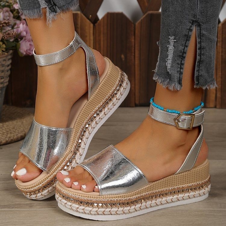 Sandales mode femme creuses à fermeture éclair argentée