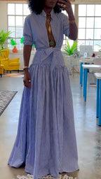 Robe queue de poisson rayée à col montant pour femme