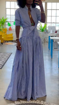 Robe queue de poisson rayée à col montant pour femme