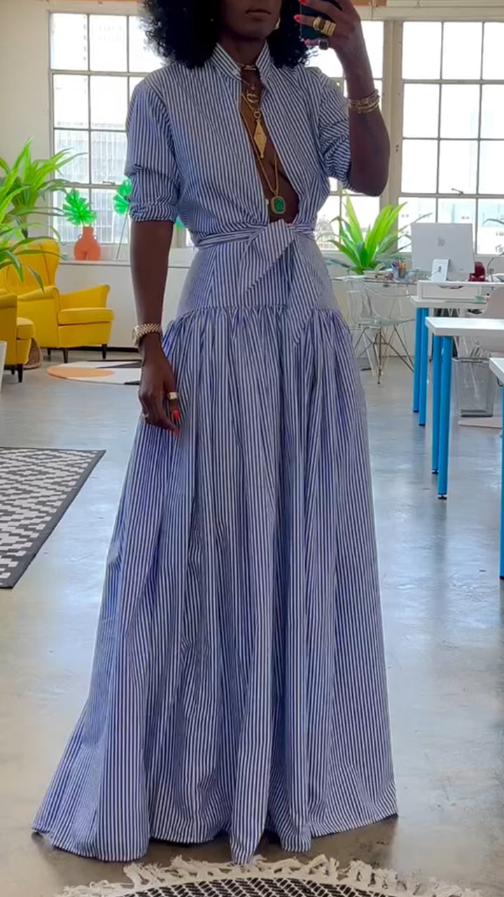 Robe queue de poisson rayée à col montant pour femme