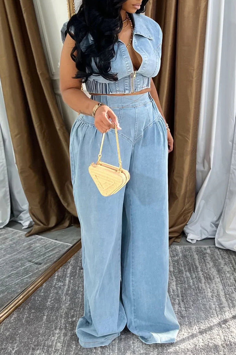 Ensemble décontracté femme : top court col zippé et pantalon