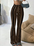 Pantaloni attillati in maglia svasati con stampa geometrica da donna, pantaloni casual estivi comodi ed eleganti per l'uso quotidiano, capi inferiori da donna per tutte le stagioni