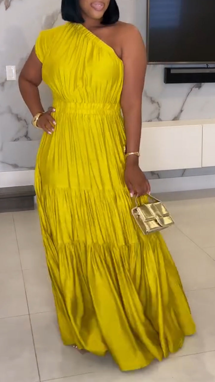 Robe de Soirée Élégante pour Femme à Col Diagonale et Épissures de Couleur Unie