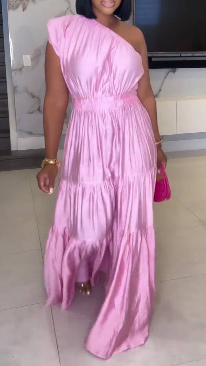 Robe de Soirée Élégante pour Femme à Col Diagonale et Épissures de Couleur Unie