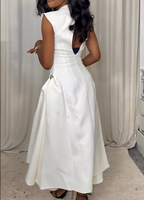 Robe élégante et sobre à col rond de couleur unie pour femme
