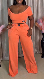 Ensemble décontracté haut à col U et pantalon grande taille pour femme