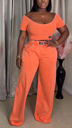 Ensemble décontracté haut à col U et pantalon grande taille pour femme