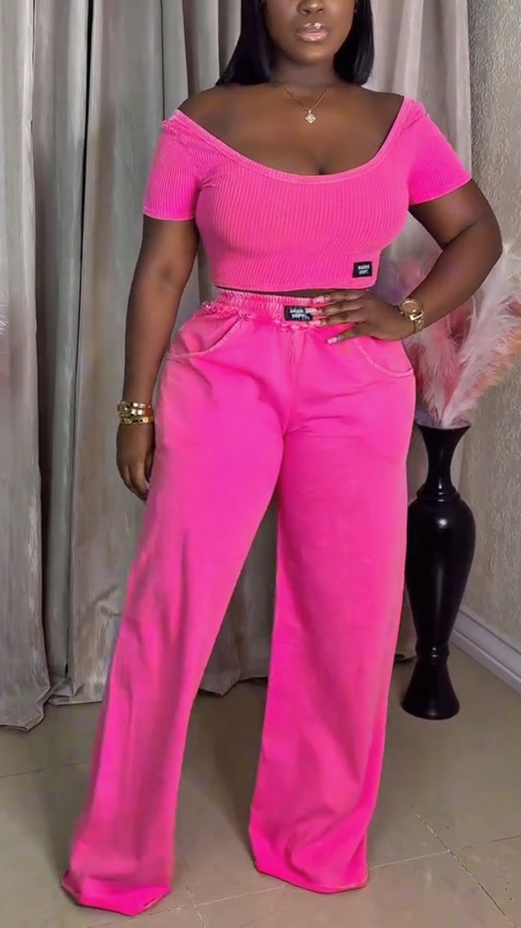 Ensemble décontracté haut à col U et pantalon grande taille pour femme