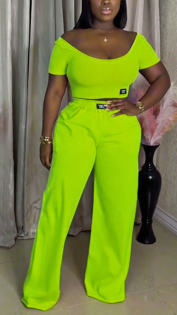 Ensemble décontracté haut à col U et pantalon grande taille pour femme