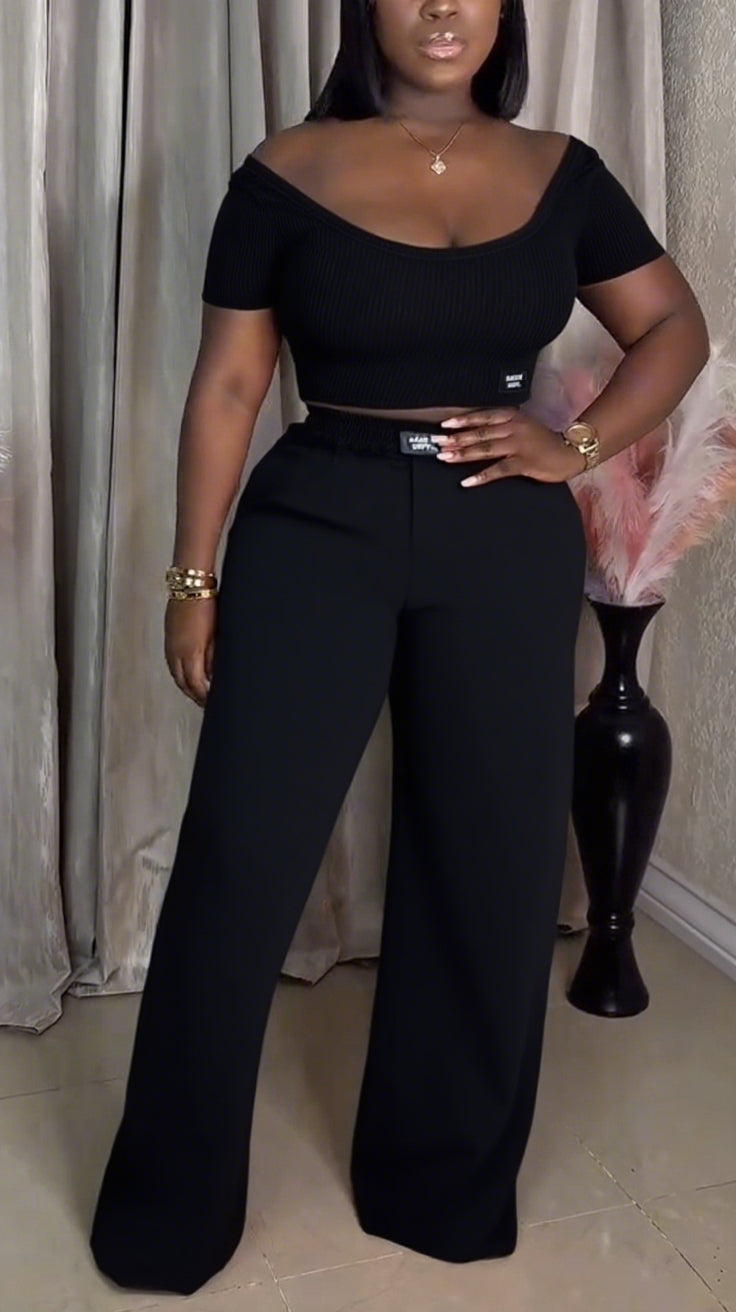 Ensemble décontracté haut à col U et pantalon grande taille pour femme