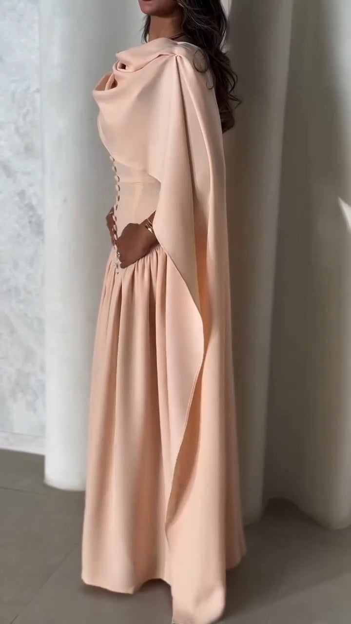 Robe de soirée élégante à col rond, avec châle patchwork et boucle, pour femme.