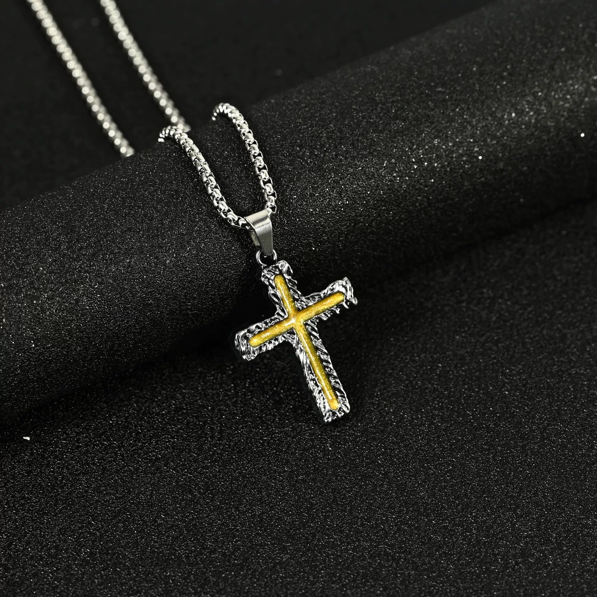 Collier Hip Hop Homme Pendentif Croix en Alliage Style Urbain