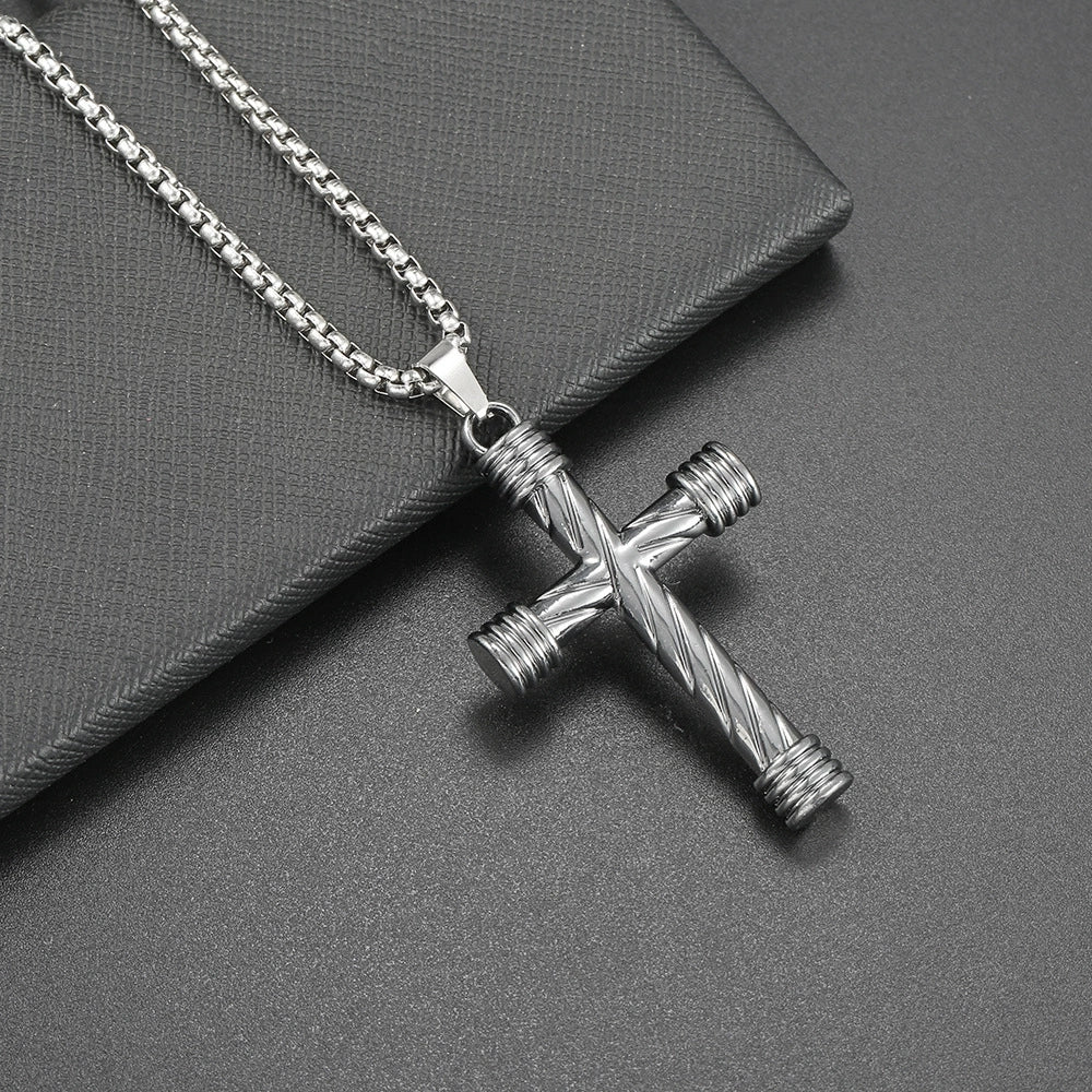 Collier Hip Hop Homme Pendentif Croix en Alliage Style Urbain