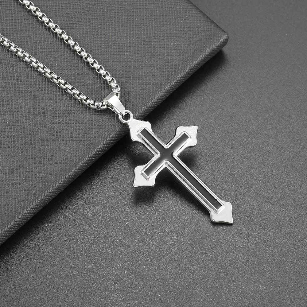 Collier Hip Hop Homme Pendentif Croix en Alliage Style Urbain