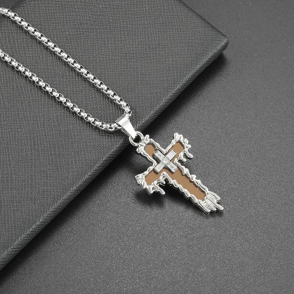 Collier Hip Hop Homme Pendentif Croix en Alliage Style Urbain