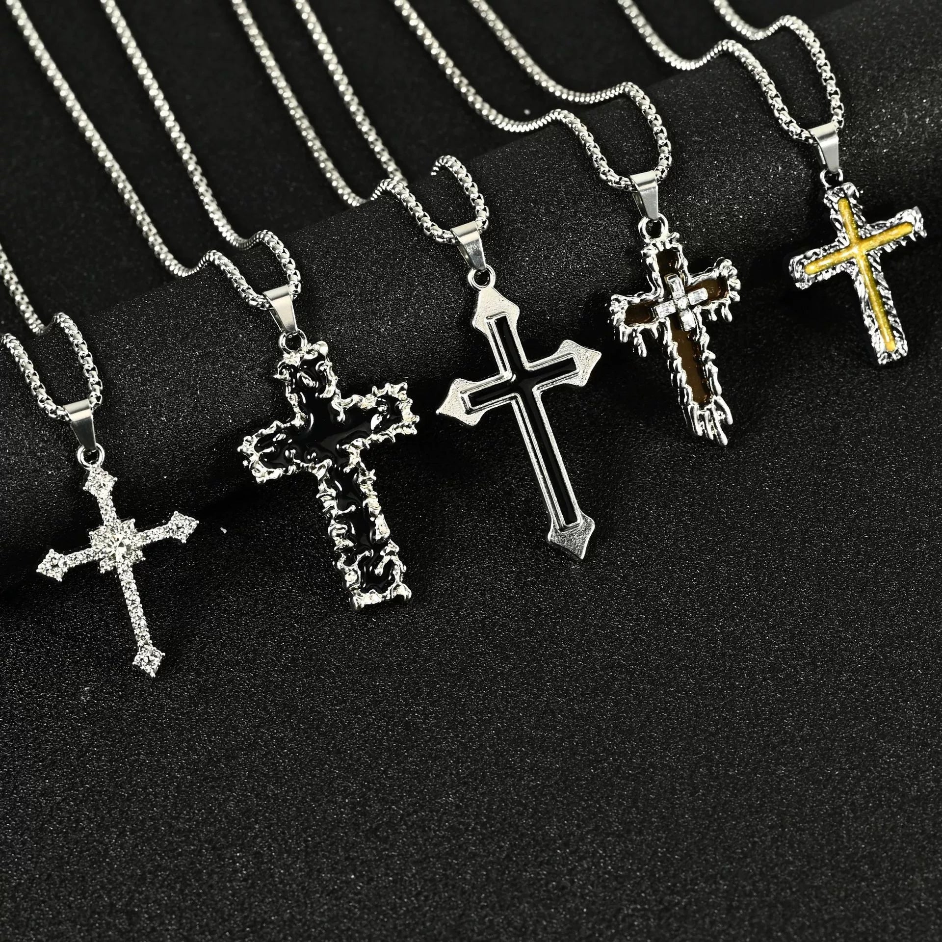 Collier Hip Hop Homme Pendentif Croix en Alliage Style Urbain