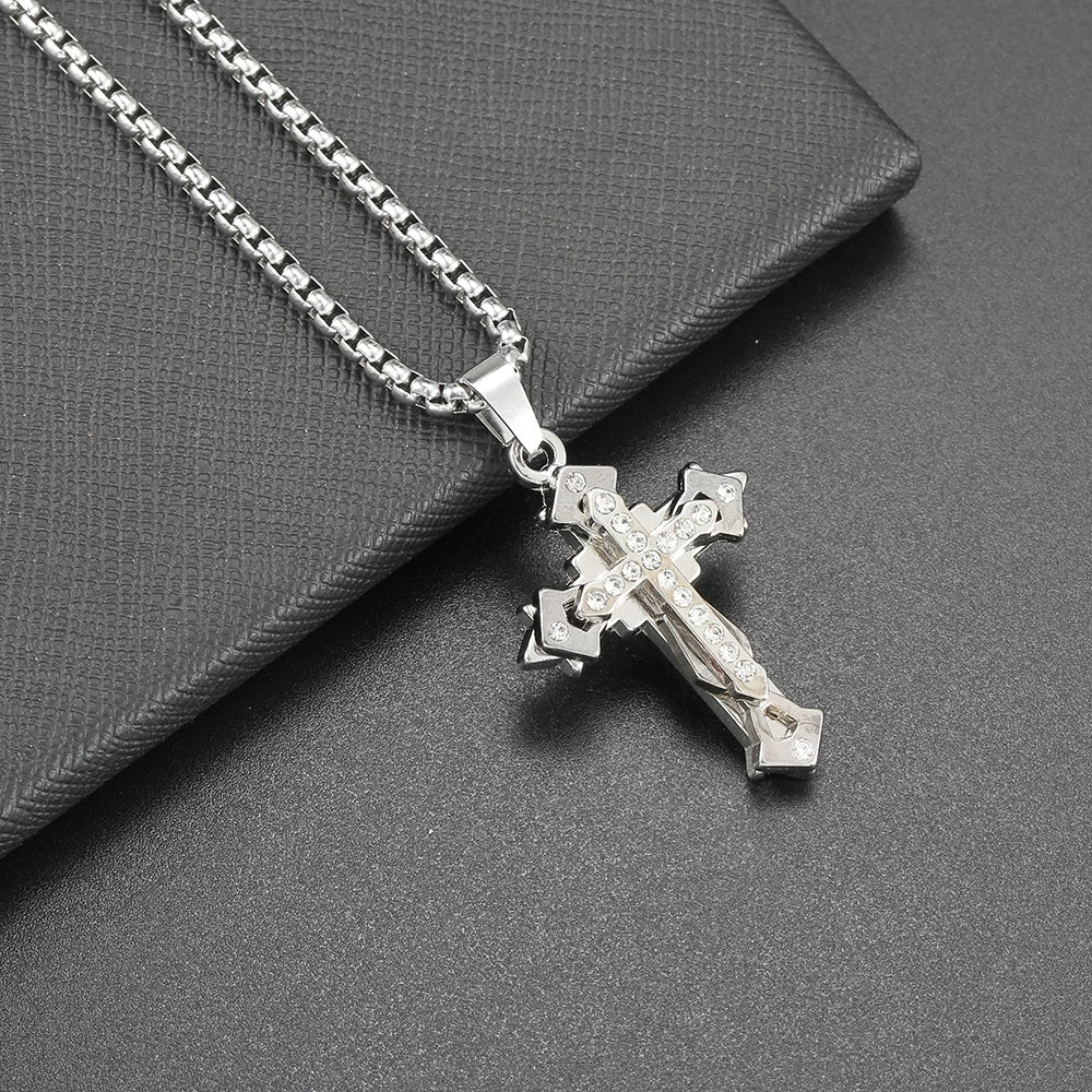 Collier Hip Hop Homme Pendentif Croix en Alliage Style Urbain