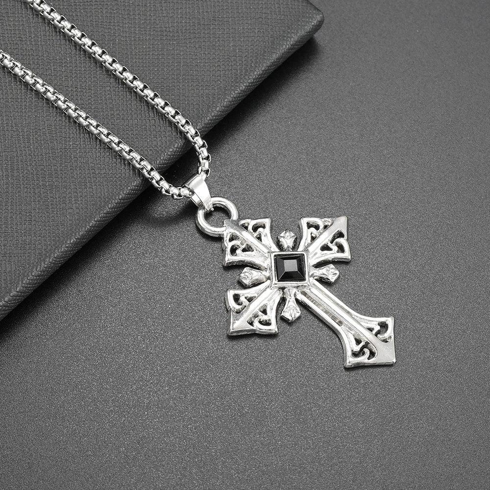 Collier Hip Hop Homme Pendentif Croix en Alliage Style Urbain