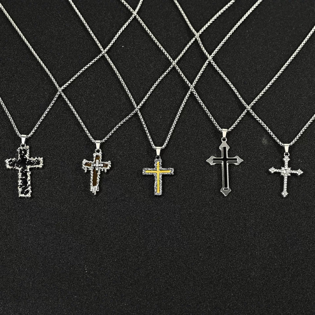 Collier Hip Hop Homme Pendentif Croix en Alliage Style Urbain