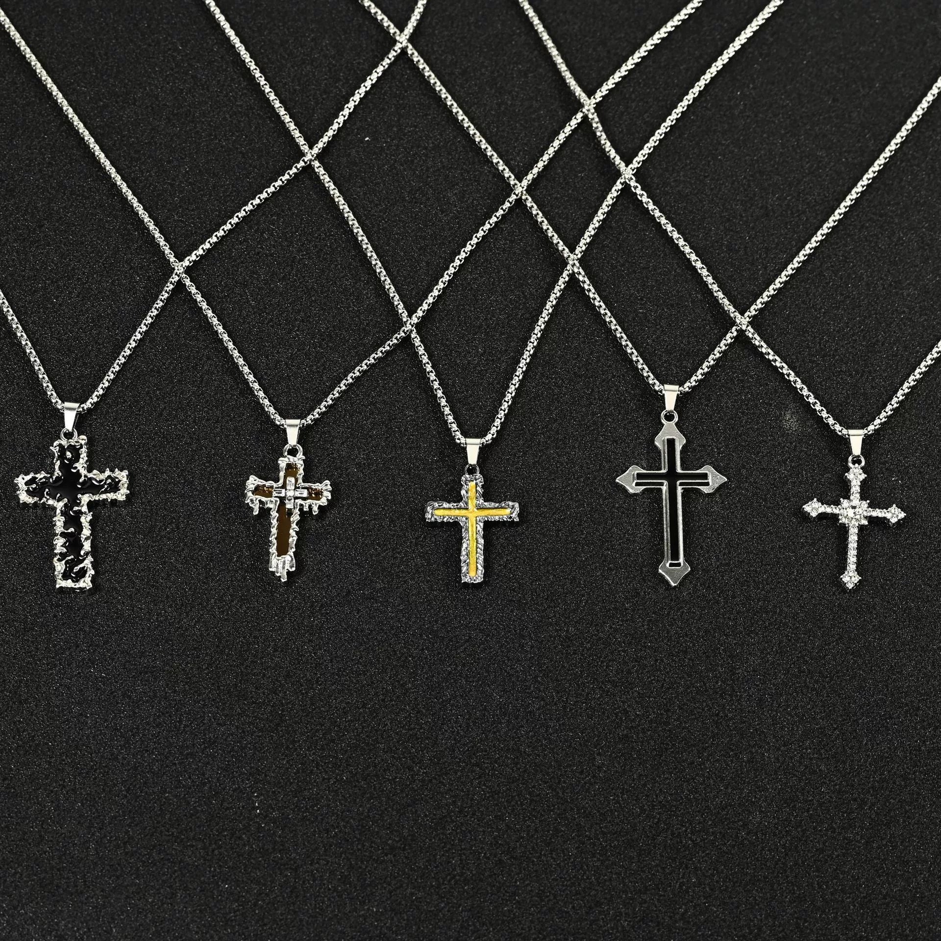 Collier Hip Hop Homme Pendentif Croix en Alliage Style Urbain
