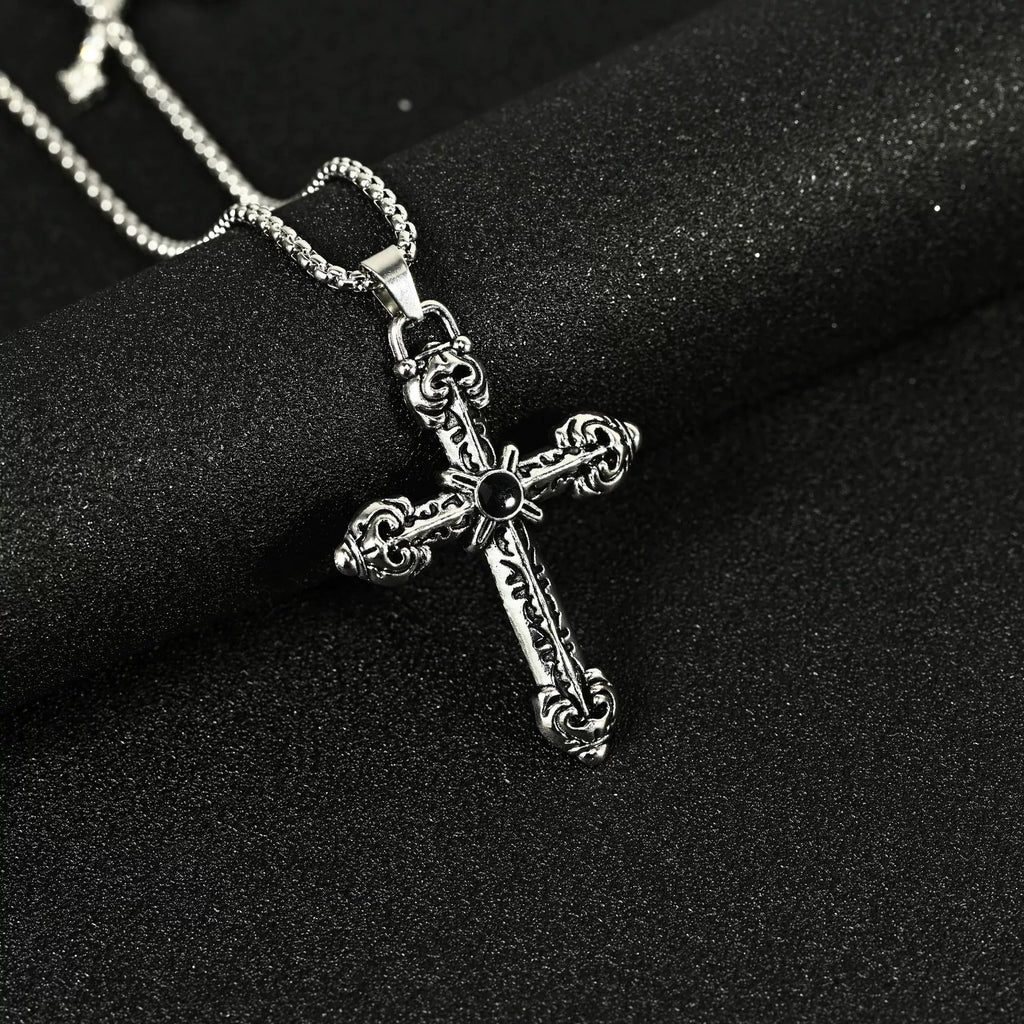 Collier Hip Hop Homme Pendentif Croix en Alliage Style Urbain