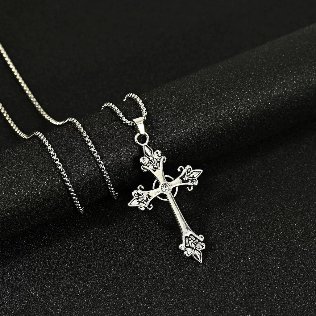 Collier Hip Hop Homme Pendentif Croix en Alliage Style Urbain