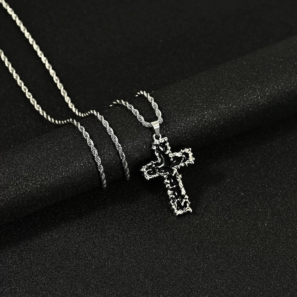 Collier Hip Hop Homme Pendentif Croix en Alliage Style Urbain