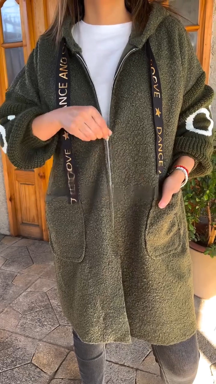 Manteau décontracté à capuche et cordon de serrage pour femme