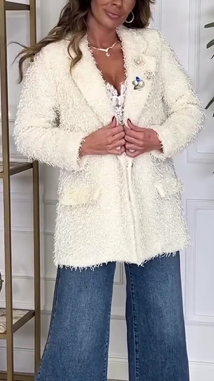 Veste décontractée en laine à col pour femme