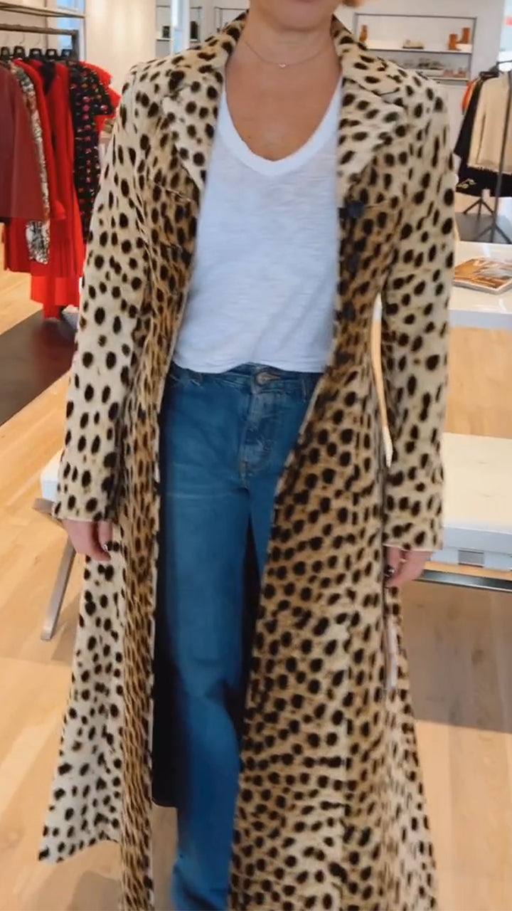 Cappotto svasato casual da donna con stampa leopardata e revers
