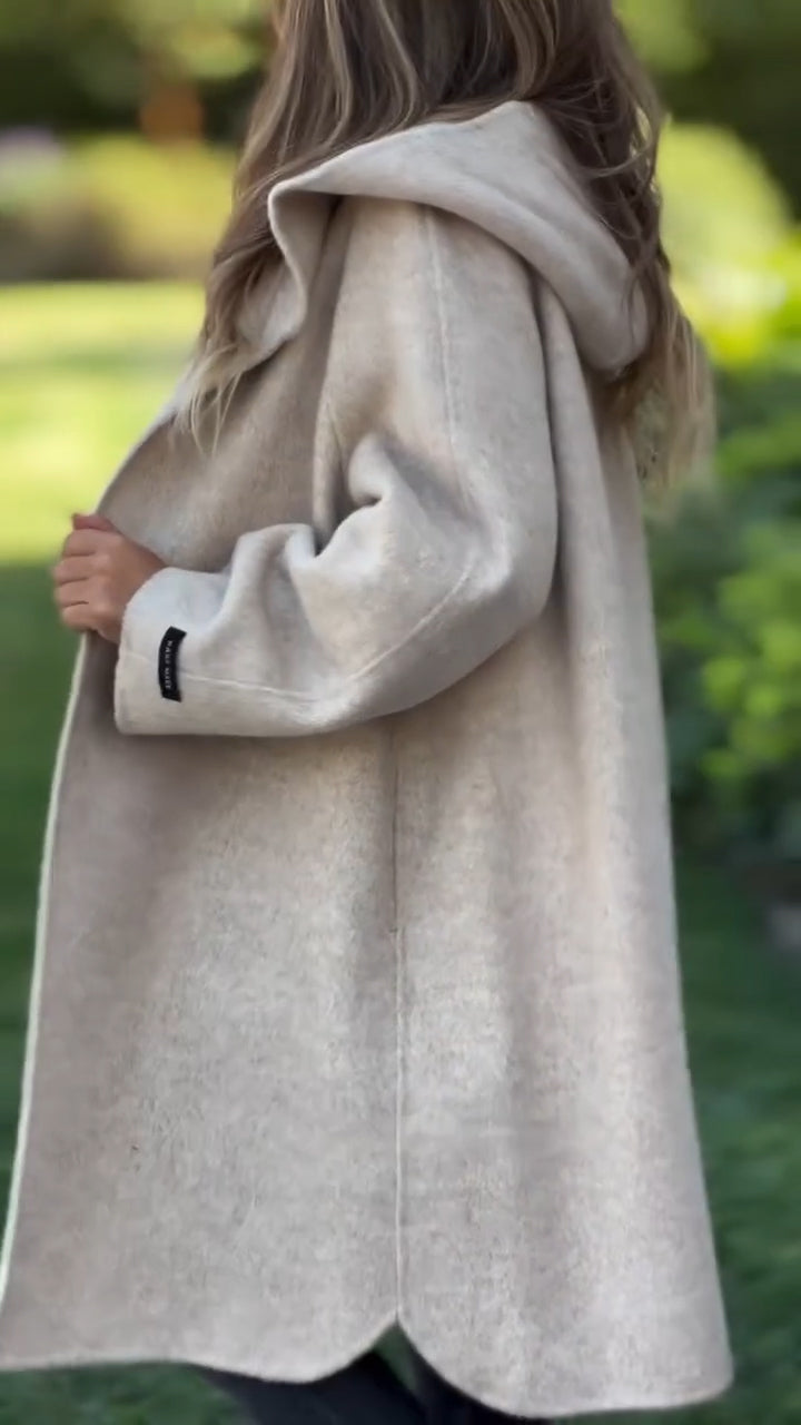 Manteau décontracté à capuche et col rond pour femme
