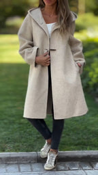 Manteau décontracté à capuche et col rond pour femme