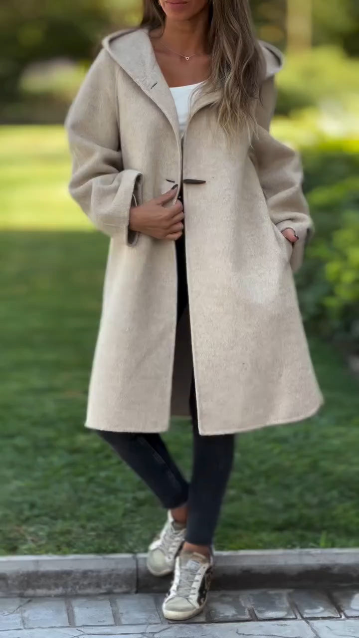 Manteau décontracté à capuche et col rond pour femme