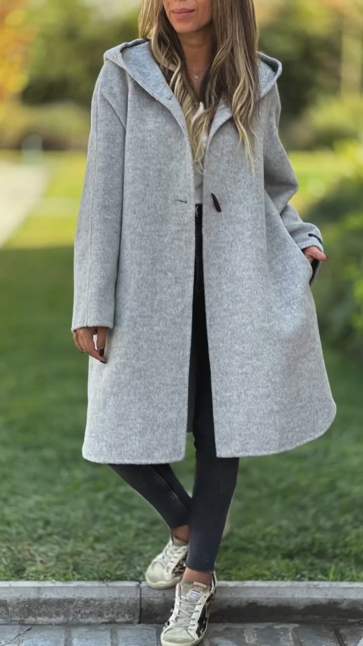 Manteau décontracté à capuche et col rond pour femme