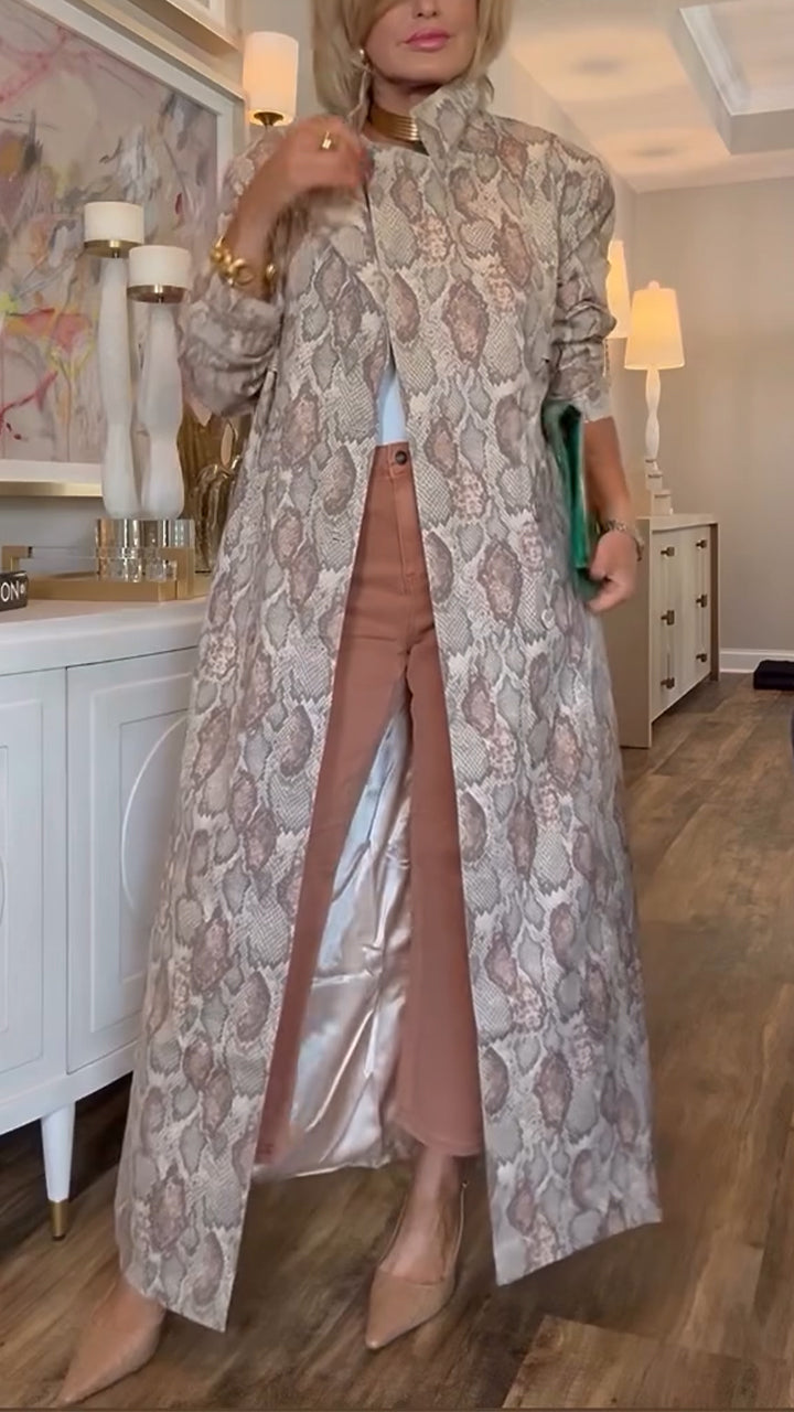 Manteau décontracté femme à revers imprimé et coupe élégante