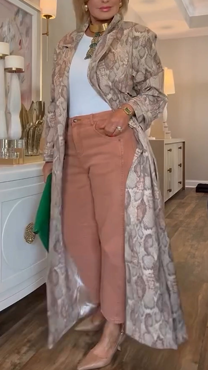 Manteau décontracté femme à revers imprimé et coupe élégante