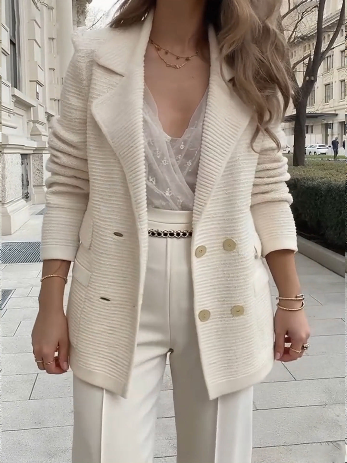 Manteau décontracté double boutonnage à revers pour femme