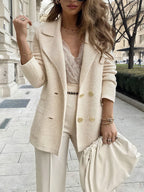 Manteau décontracté double boutonnage à revers pour femme
