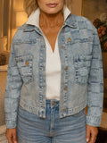 Veste en jean décontractée à revers pour femme