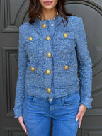 Veste décontractée ras du cou boutonnée pour femme, style petit parfum